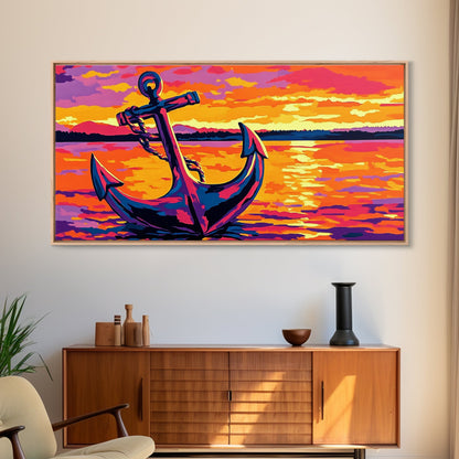 Anchor Sunset, Nautical Wall Art, Coastal Home Decor, Bold Ocean Print, Canvas Print, Beach House Art, Living Room Wall Art