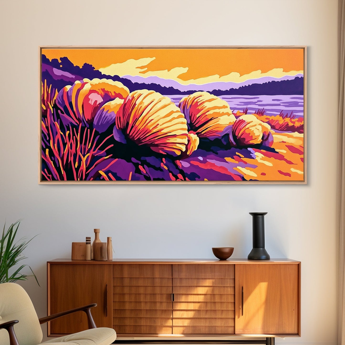 Coastal Shells, Ocean Decor, Beach Art, Vibrant Seascape, Framed Canvas Print, Nautical Home Decor, Living Room Wall Art, Gift Idea