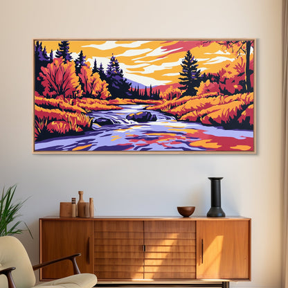 Autumn River, Fall Colors, Nature Scene, Framed Canvas Print, Rustic Home Decor, Living Room Wall Art, Landscape Painting, Boho Art