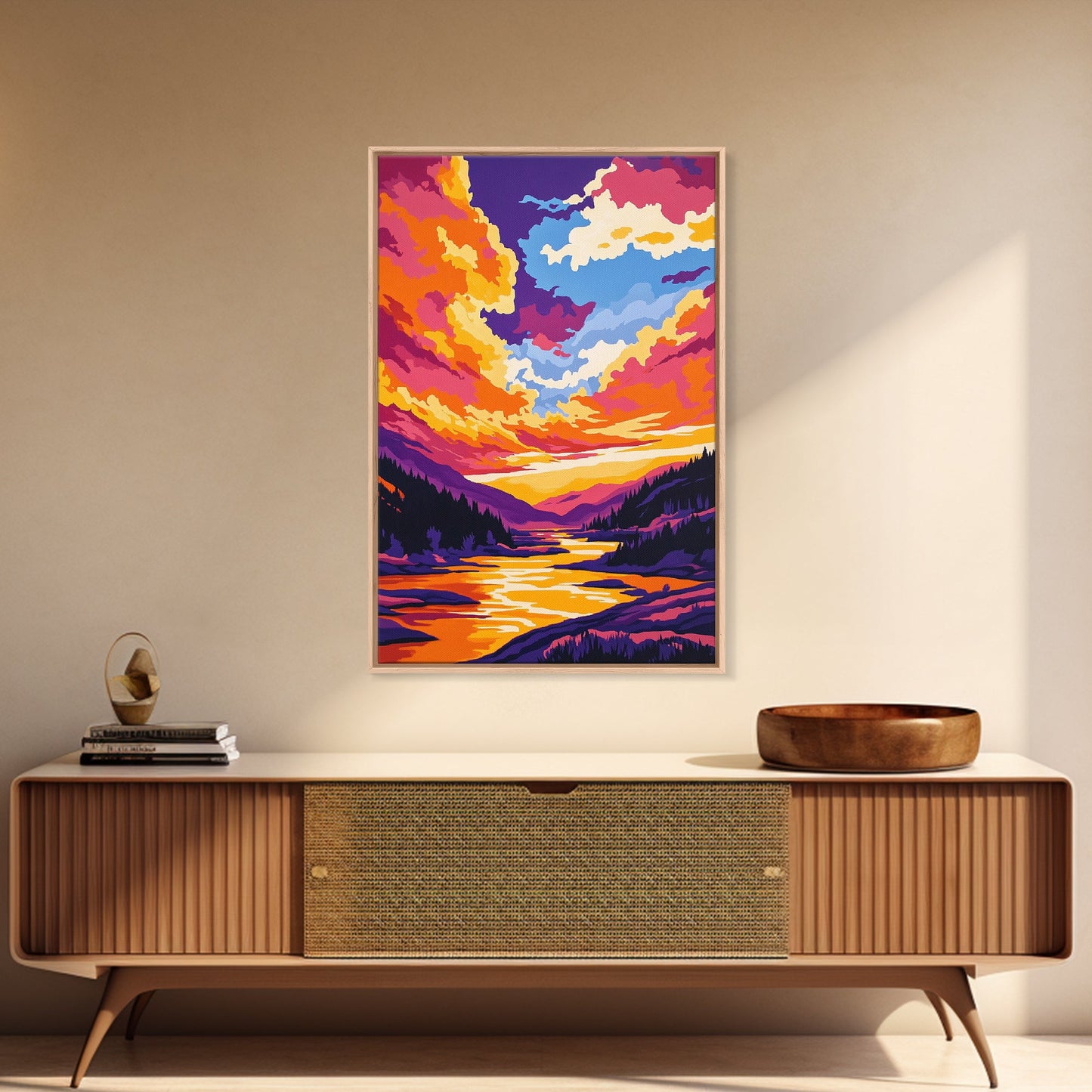 Alpine Reflection, Mountain Lake, Vibrant Wilderness, Canvas Print, Cabin Decor, Nature Painting, Sunset Colors, Adventure Art