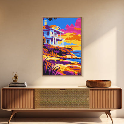 Coastal Home, Seaside Escape, Beach House, Canvas Print, Ocean Wall Art, Vibrant Summer Decor, Living Room Wall Art