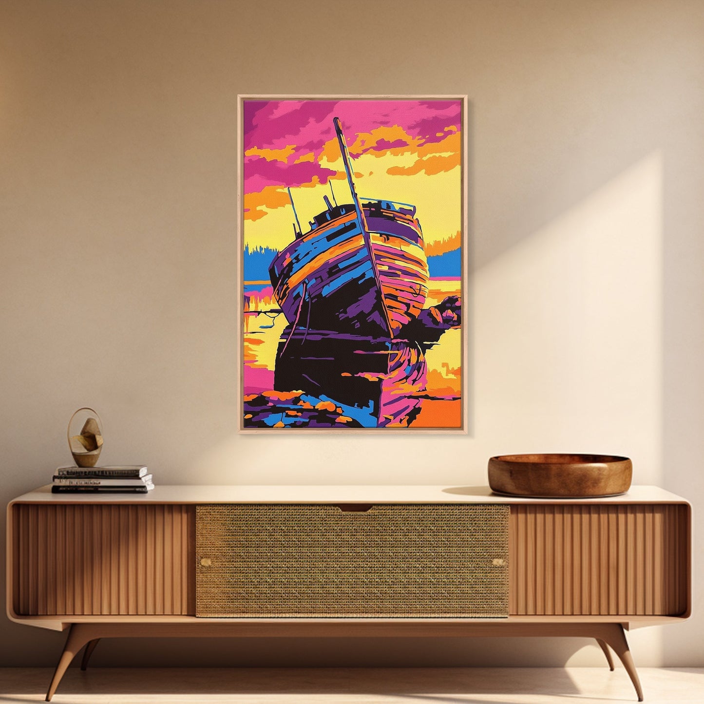 Shipwreck, Abandoned, Sunset, Canvas Print, Nautical Wall Art, Coastal Home Decor, Weathered Beauty, Beach House, Maritime Aesthetic