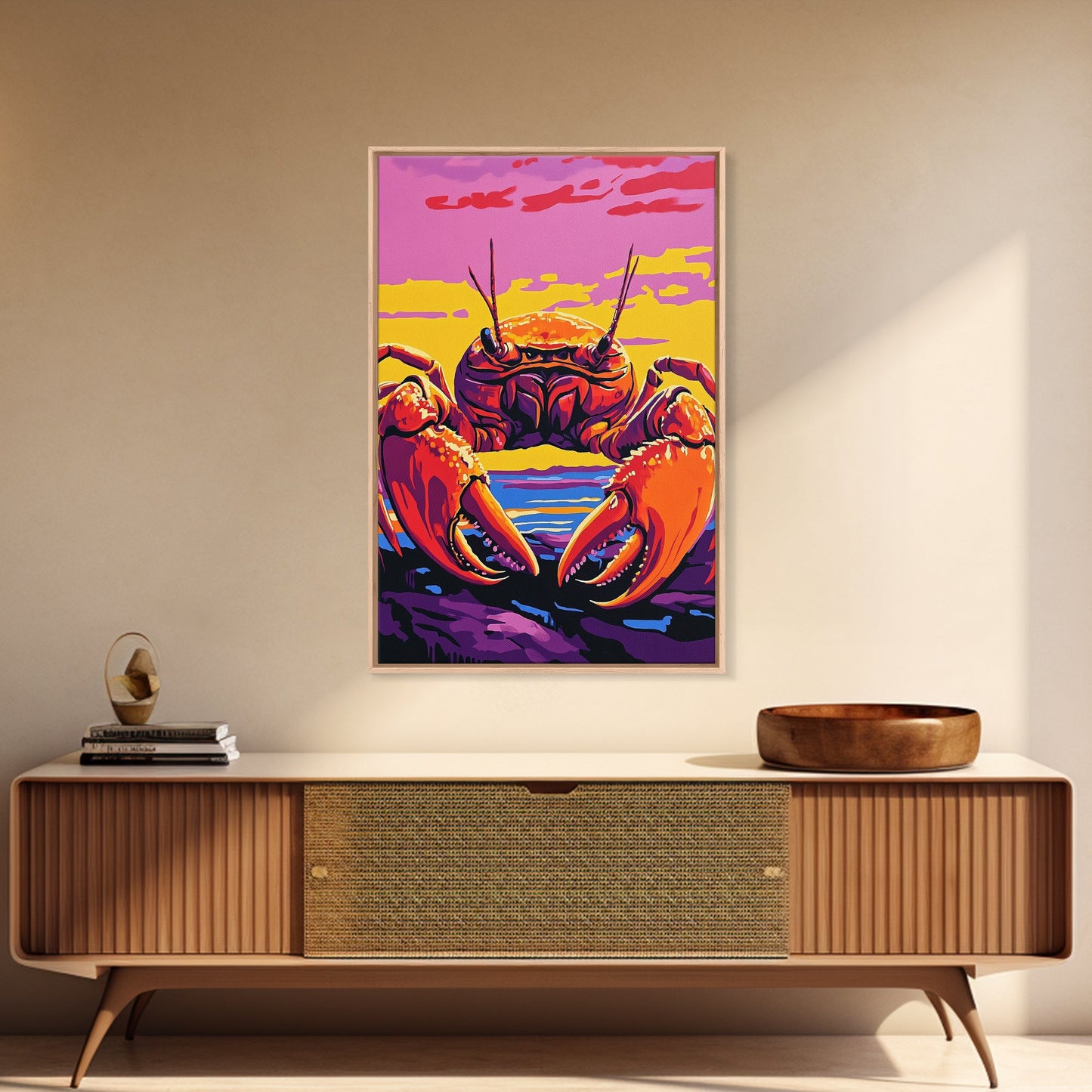 Crab Painting, Colorful Coastal Wall Art, Nautical Kitchen Canvas Print, Beach House Decor, Ocean Theme Wall Art, Vibrant Seafood Art