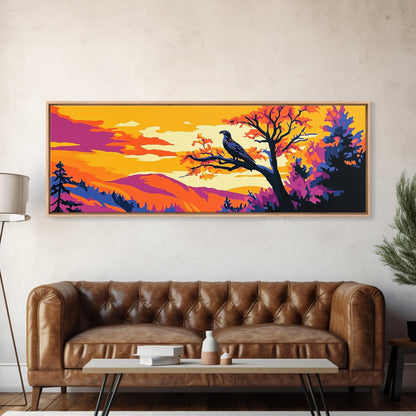 Majestic Eagle, Autumn Tree Wall Art, Wildlife Nature Print, Mountain Wall Decor, Framed Canvas Print, Living Room Art, Boho