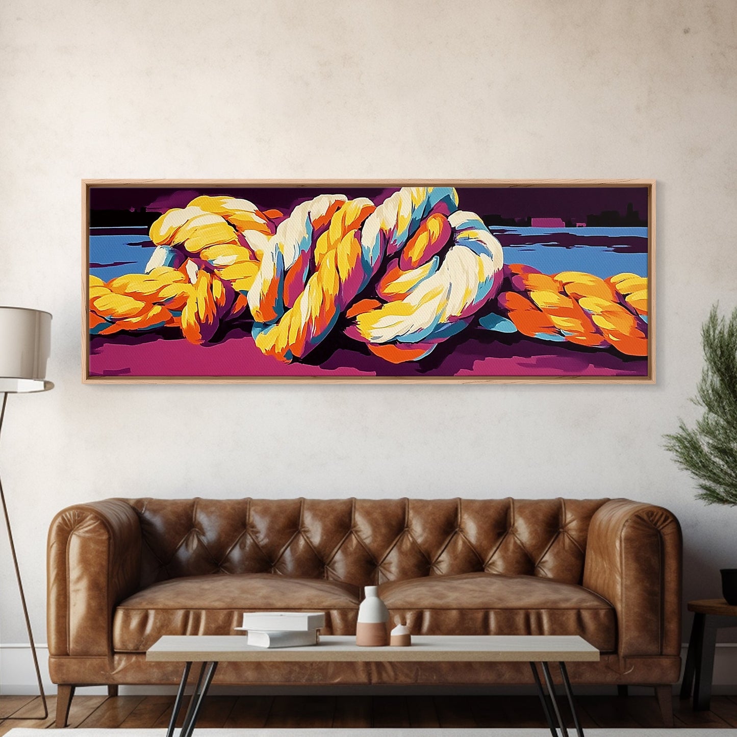 Nautical Rope, Ocean Harbor, Coastal Decor, Maritime Wall Art, Framed Canvas Print, Living Room, Beach House Artwork, Bold Nautical Art