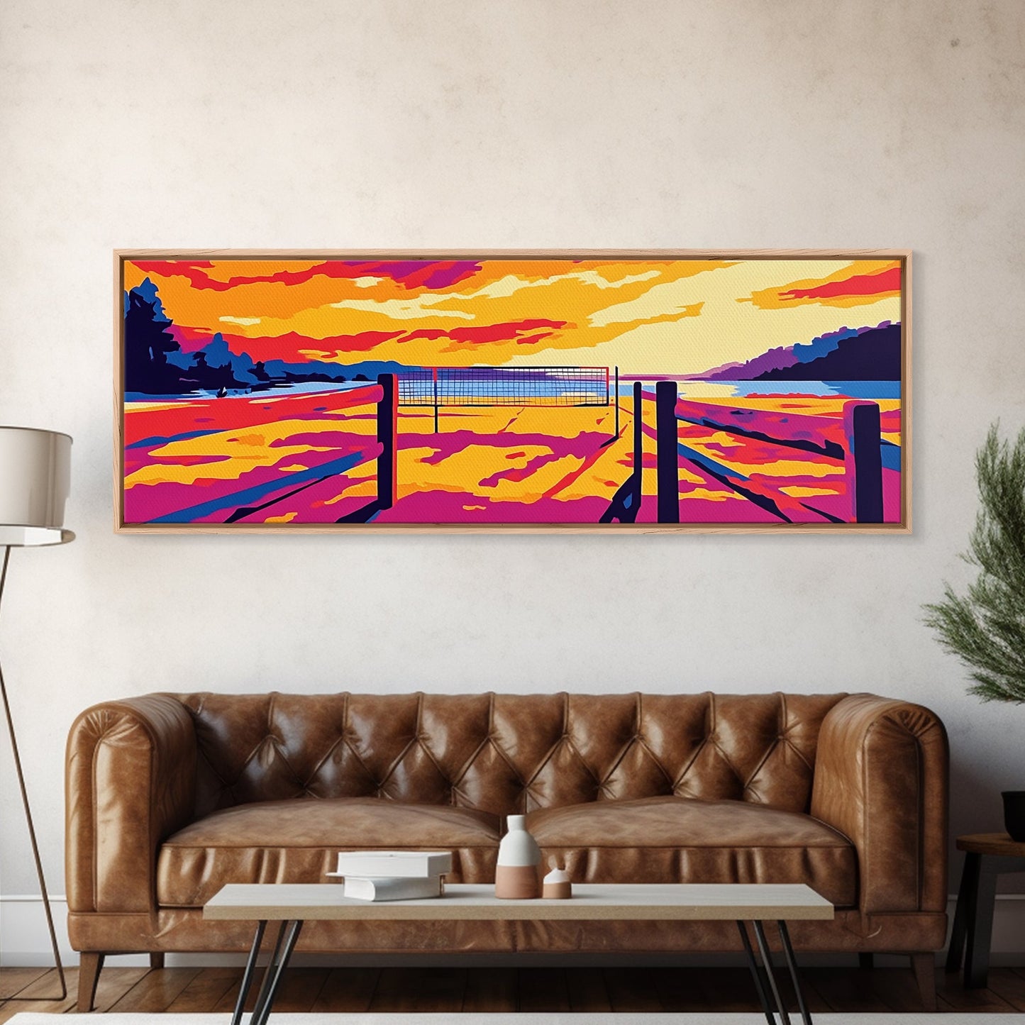 Beach Volleyball, Sunset Art, Tropical Wall Decor, Vibrant Home Design, Canvas Print, Living Room Wall Art, Summer Sports Poster