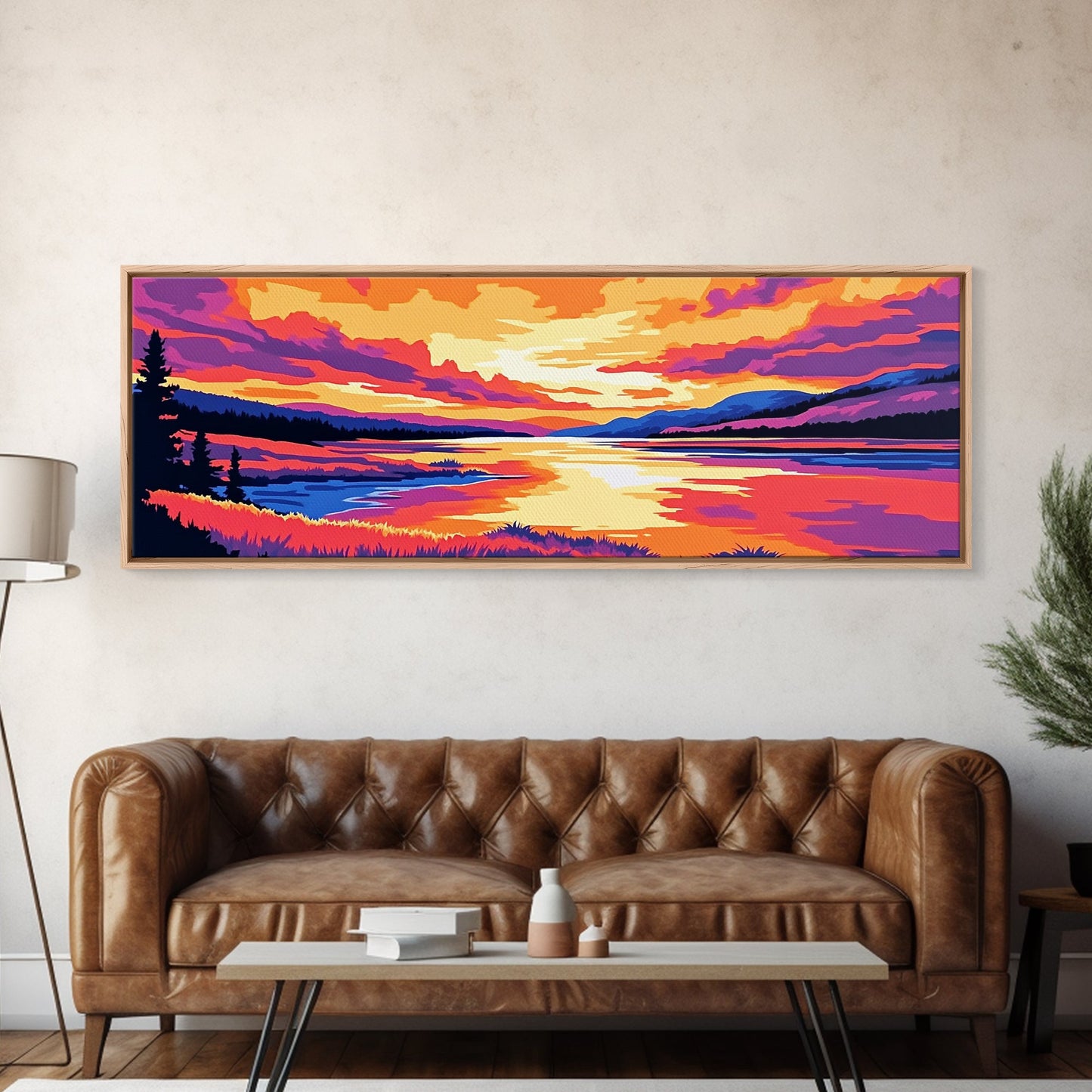 Serene River, Sunset Reflection, Vibrant Scenery, Peaceful Escape, Canvas Print, Nature Wall Art, Living Room Decor, Rustic Aesthetic