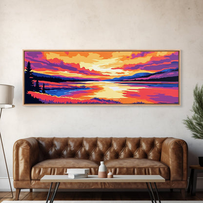 Serene River, Sunset Reflection, Vibrant Scenery, Peaceful Escape, Canvas Print, Nature Wall Art, Living Room Decor, Rustic Aesthetic