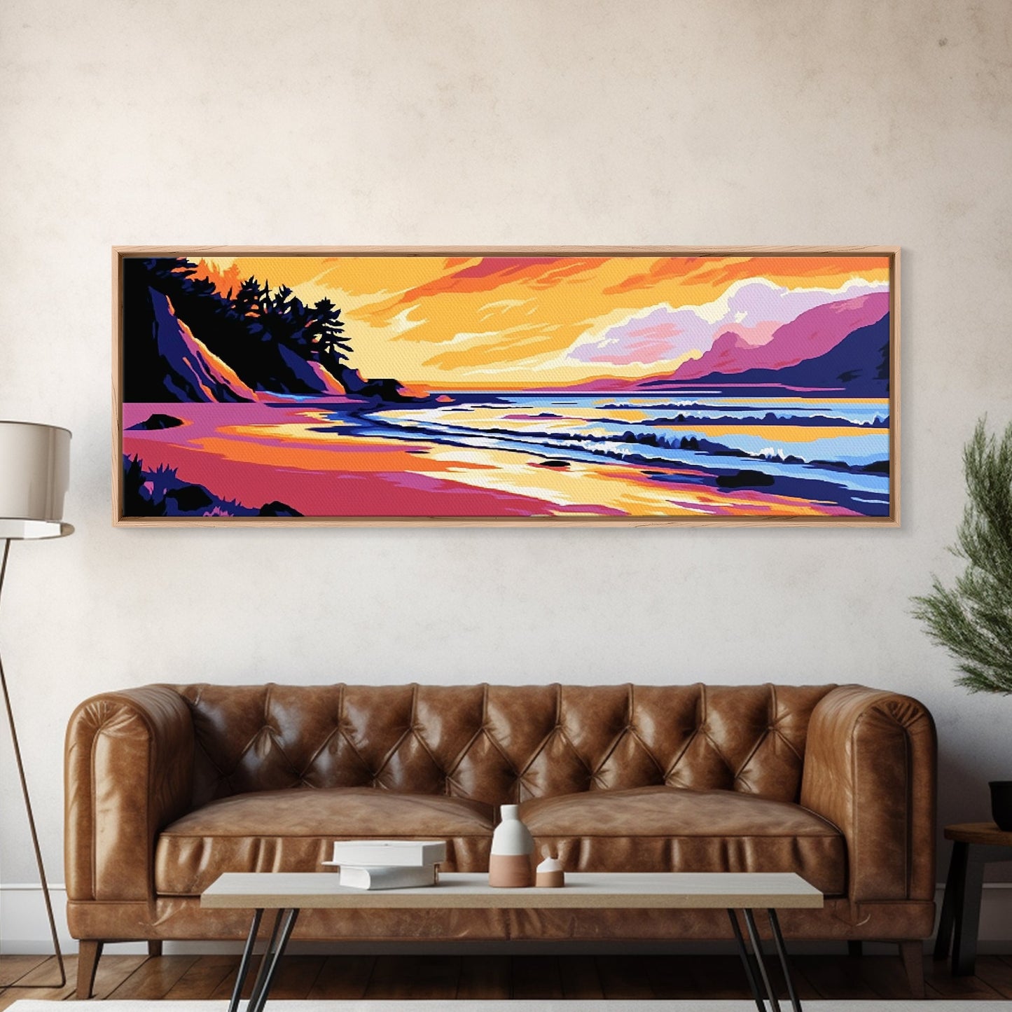 Ocean Waves, Beach Sunset, Coastal Serenity, Seaside Home Decor, Canvas Print, Relaxing Living Room Wall Art, Vibrant Nature Art