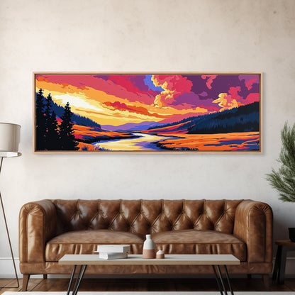 Coastal Rocks, Ocean Waves, Bold Sunset, Canvas Print, Beach House Wall Art, Nautical Decor, Vibrant Seascape, Summer Home Accent