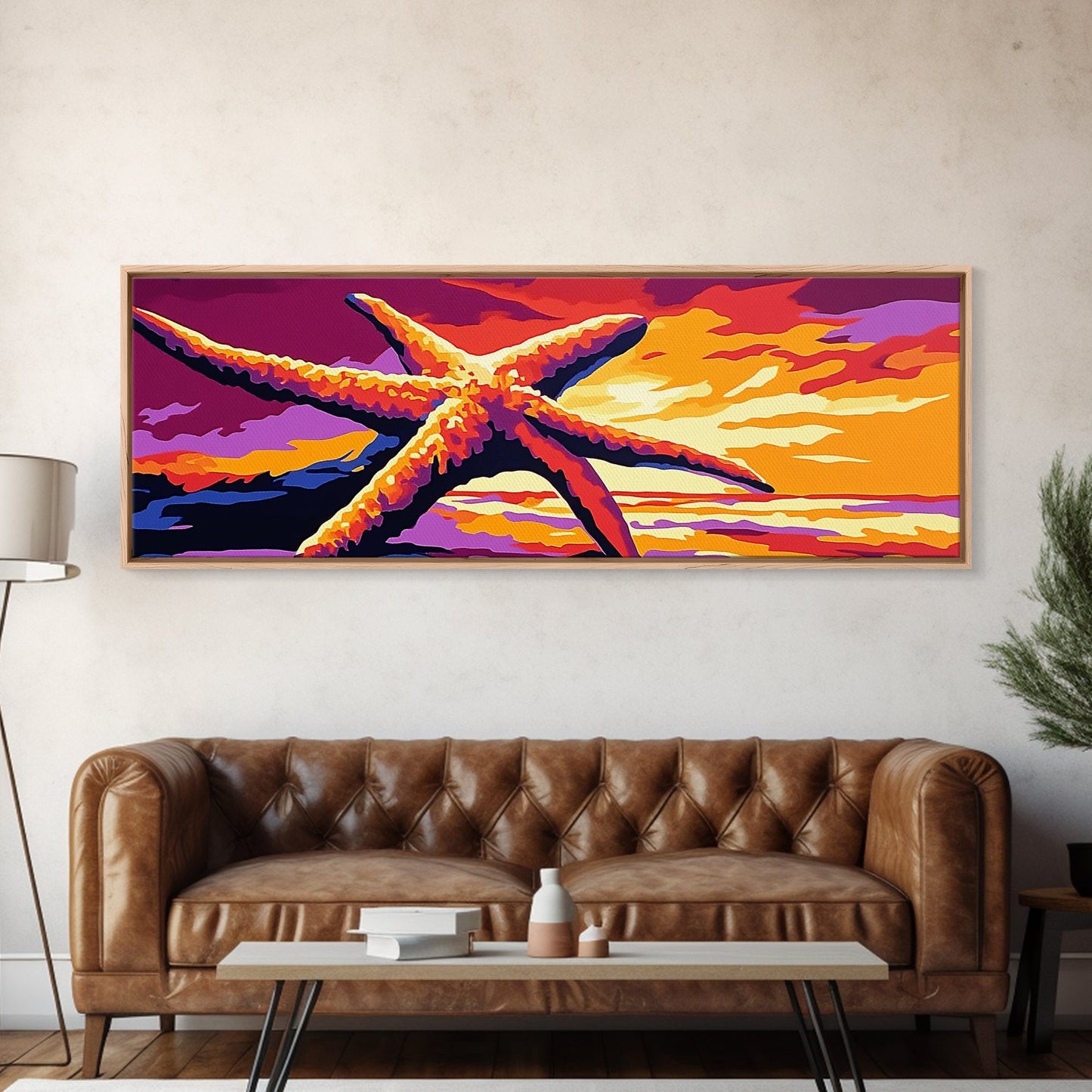 Starfish Sunset, Nautical Wall Art, Coastal Beach Decor, Ocean Scene, Canvas Print, Bold Colors, Seaside Living Room, Summer Vibes