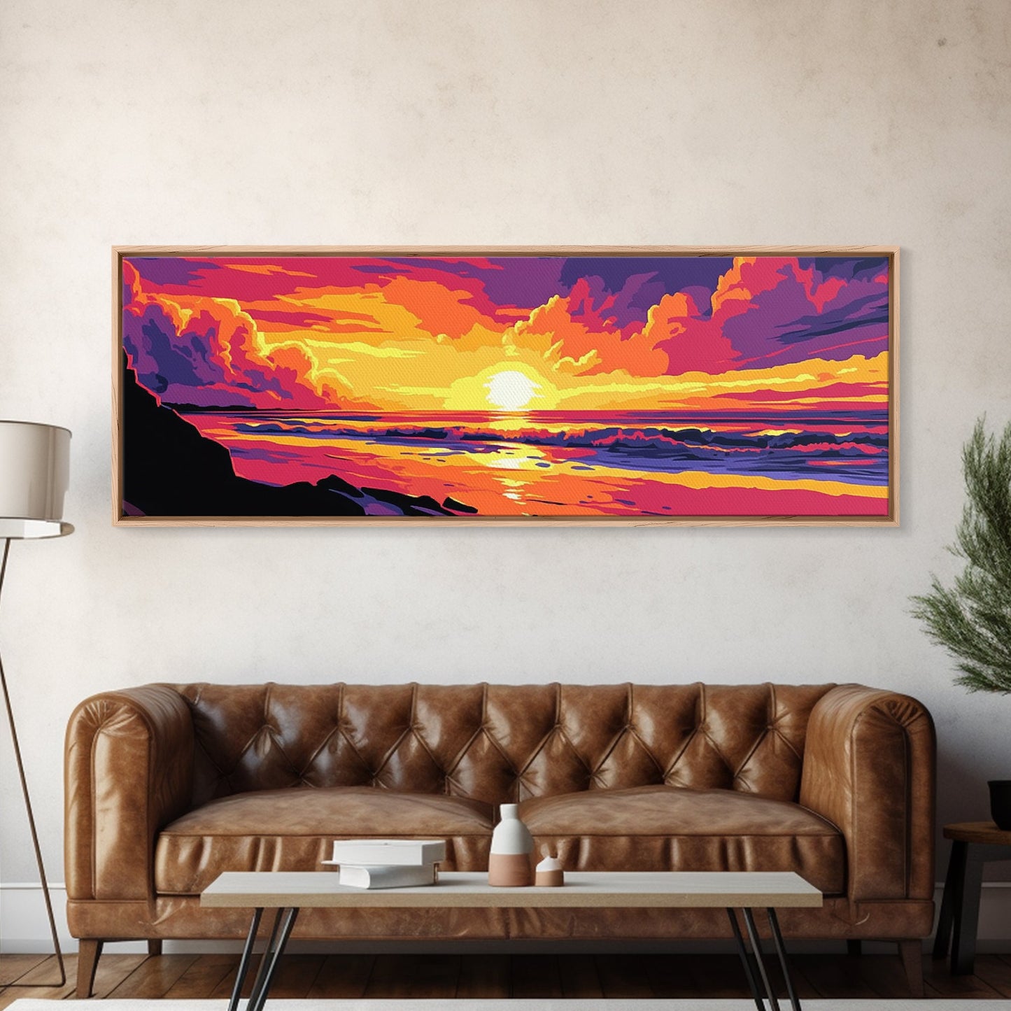 Beach Sunset, Tropical Wall Art, Coastal Landscape, Ocean View, Canvas Print, Bold Colors, Serene Living Room Decor, Summer Escape
