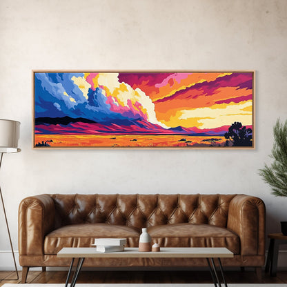 Mountain Clouds, colorful sunset, nature scenery, abstract sky painting, vibrant home decor, Office Wall Art, Framed Canvas Print