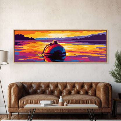 Floating Buoy, Lake Scene, Nautical Wall Art, Vibrant Water Reflection, Framed Canvas Print, Rustic Cabin Decor, Bold Seascape Art