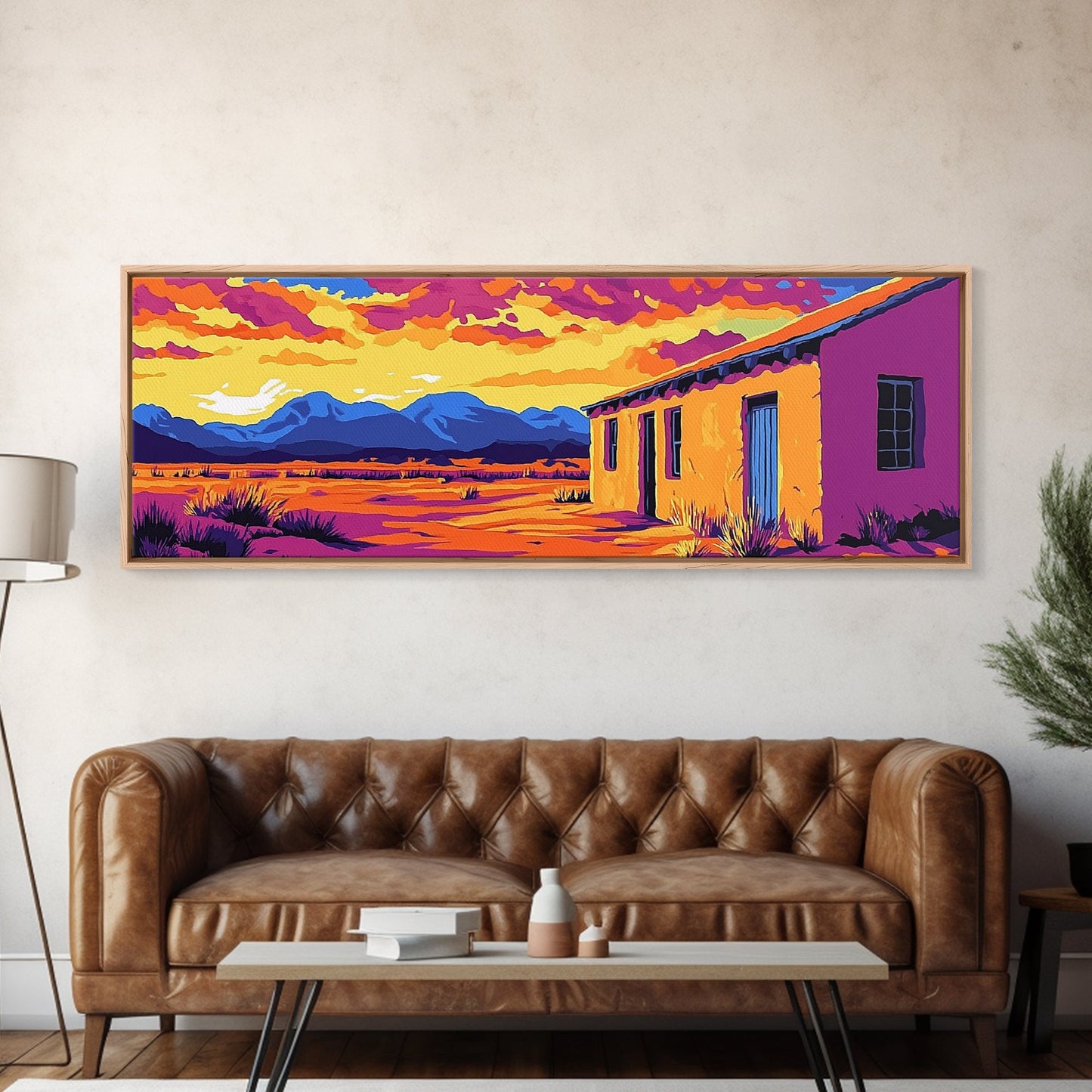 Desert House, Southwestern Art, Canvas Print, Rustic Wall Decor, Warm Tones, Vibrant Landscape, Boho Home Decor, Bedroom Wall Art