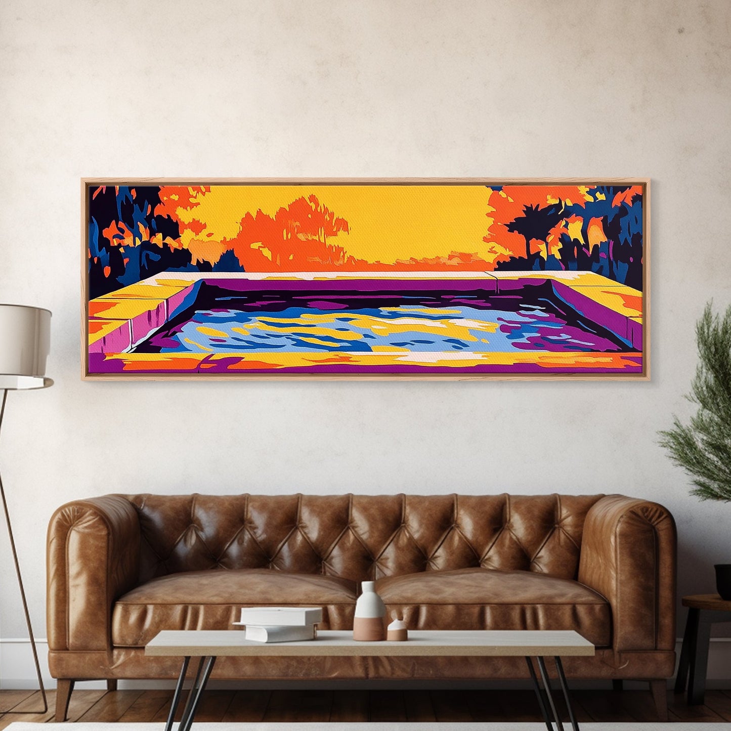 Modern Pool, Abstract Water, Canvas Print, Artistic Landscape, Sunset Glow, Vibrant Home Decor, Unique Wall Art, Office Decoration