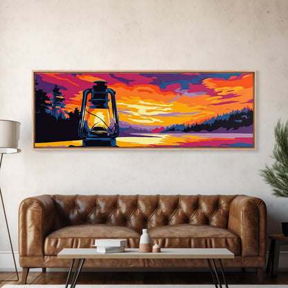 Lantern Glow, Sunset Reflection, Warm Fall Colors, Canvas Print, Cozy Living Room Art, Rustic Nature Decor, Cabin Ambiance, Vibrant Art
