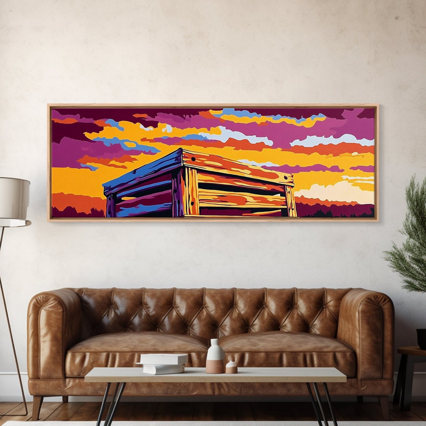 Wooden Box, Country Sunset, Canvas Print, Farmhouse Wall Art, Autumn Decor, Rustic Landscape Art, Warm Tones, Nature Wall Art