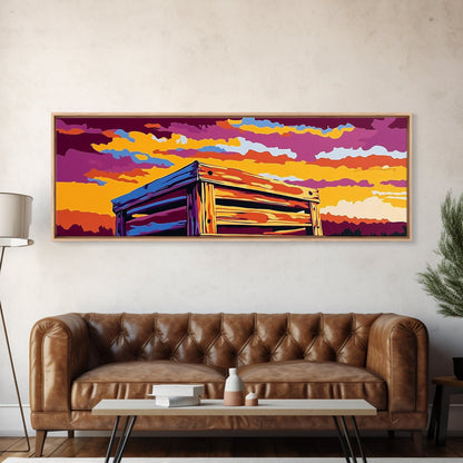 Wooden Box, Country Sunset, Canvas Print, Farmhouse Wall Art, Autumn Decor, Rustic Landscape Art, Warm Tones, Nature Wall Art