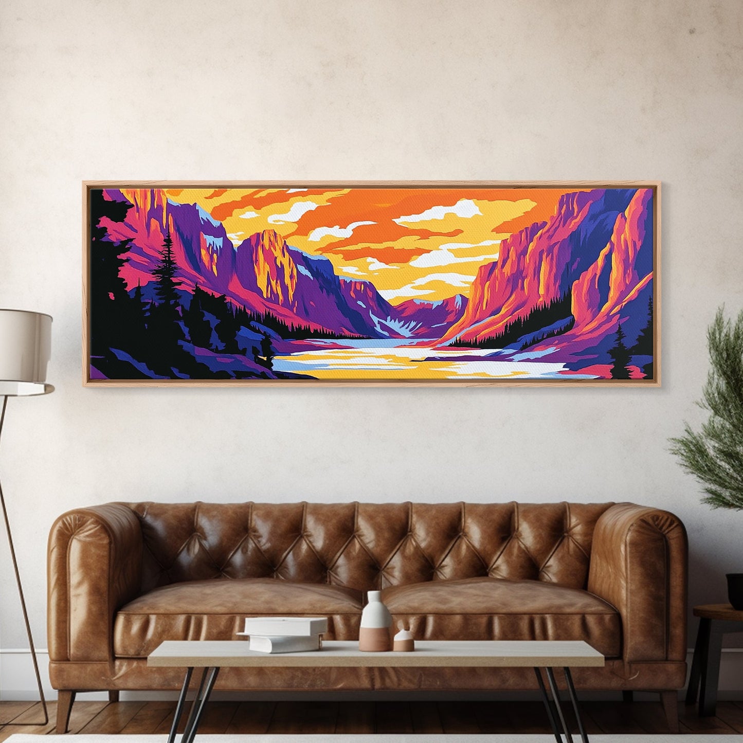 Mountain, Valley, Sunset, Framed Canvas Print, Bold Landscape Art, Nature Scene, Cabin Decor, Warm Tones, Rustic Wall Art, Adventure Art