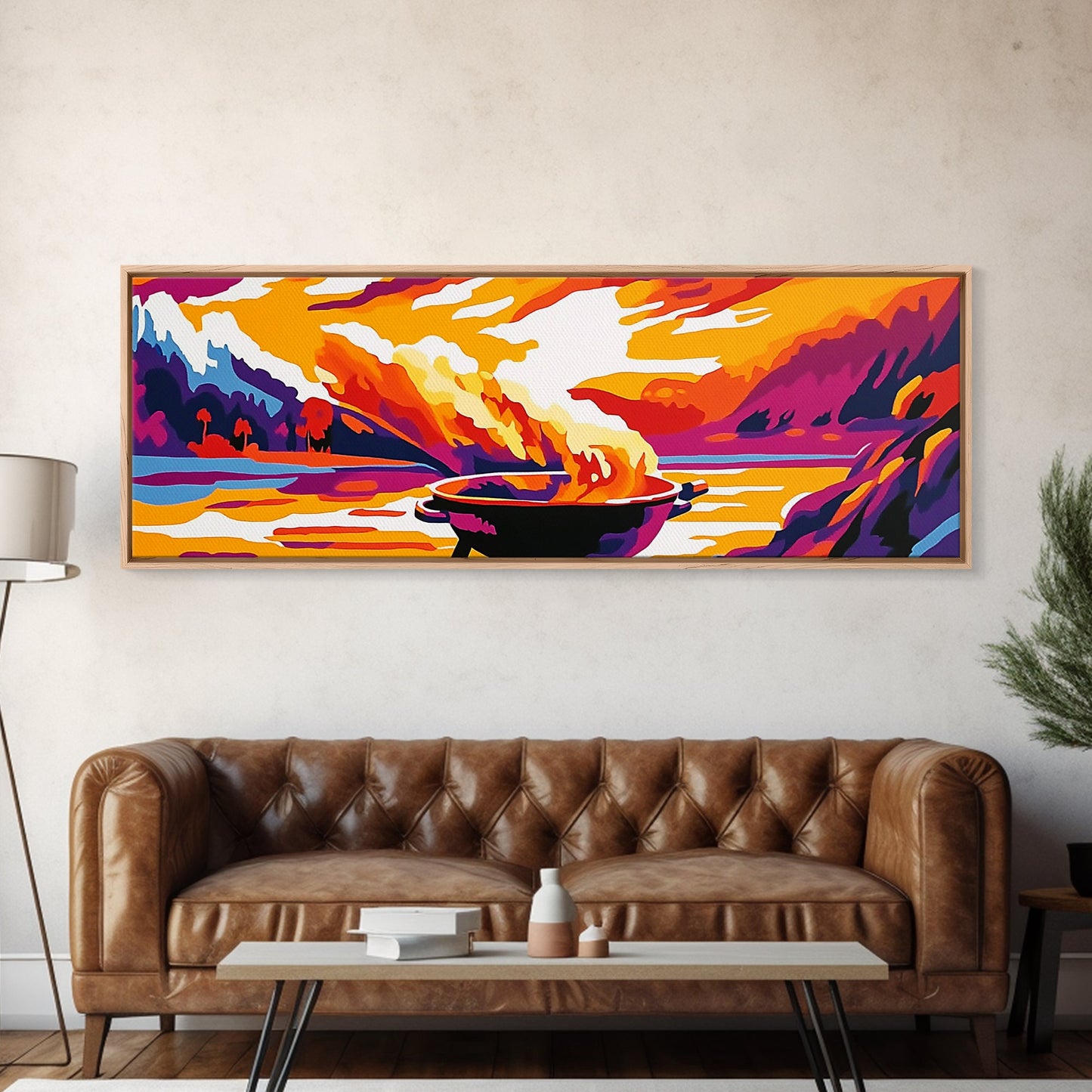 Campfire, Mountain Sunset, Wilderness Art, Canvas Print, Outdoor Enthusiast Gift, Rustic Decor, Living Room Wall Art, Warm Tones