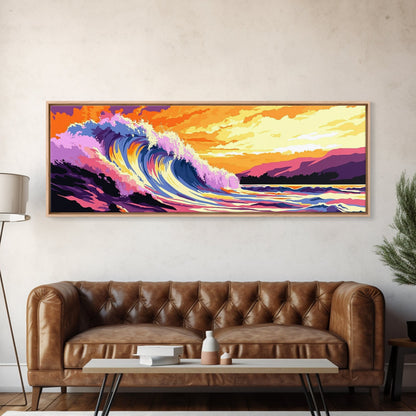 Ocean Wave Art, Beach Sunset Wall Art, Coastal Decor, Surfer Aesthetic, Vibrant Seascape, Large Wall Art, Living Room Art, Canvas Print