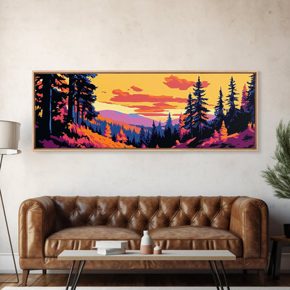 Pine Tree Landscape, Autumn Wilderness Art, Cozy Nature Decor, Warm Sunset Tones, Rustic Cabin Accent, Woodland Aesthetic, Canvas Print