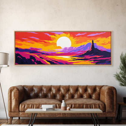 Desert Sunset Art, Western Landscape, Vibrant Canyon Painting, Bold Colorful Scenery, Rustic Wall Decor, Warm Southwest Vibes, Canvas Print