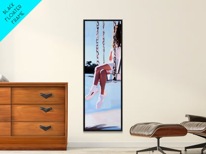 Girl on Swing, Soft Pastel Art, Minimalist Decor, Canvas Print, Whimsical Wall Art, Bedroom Aesthetic, Contemporary Art, Dreamy Home