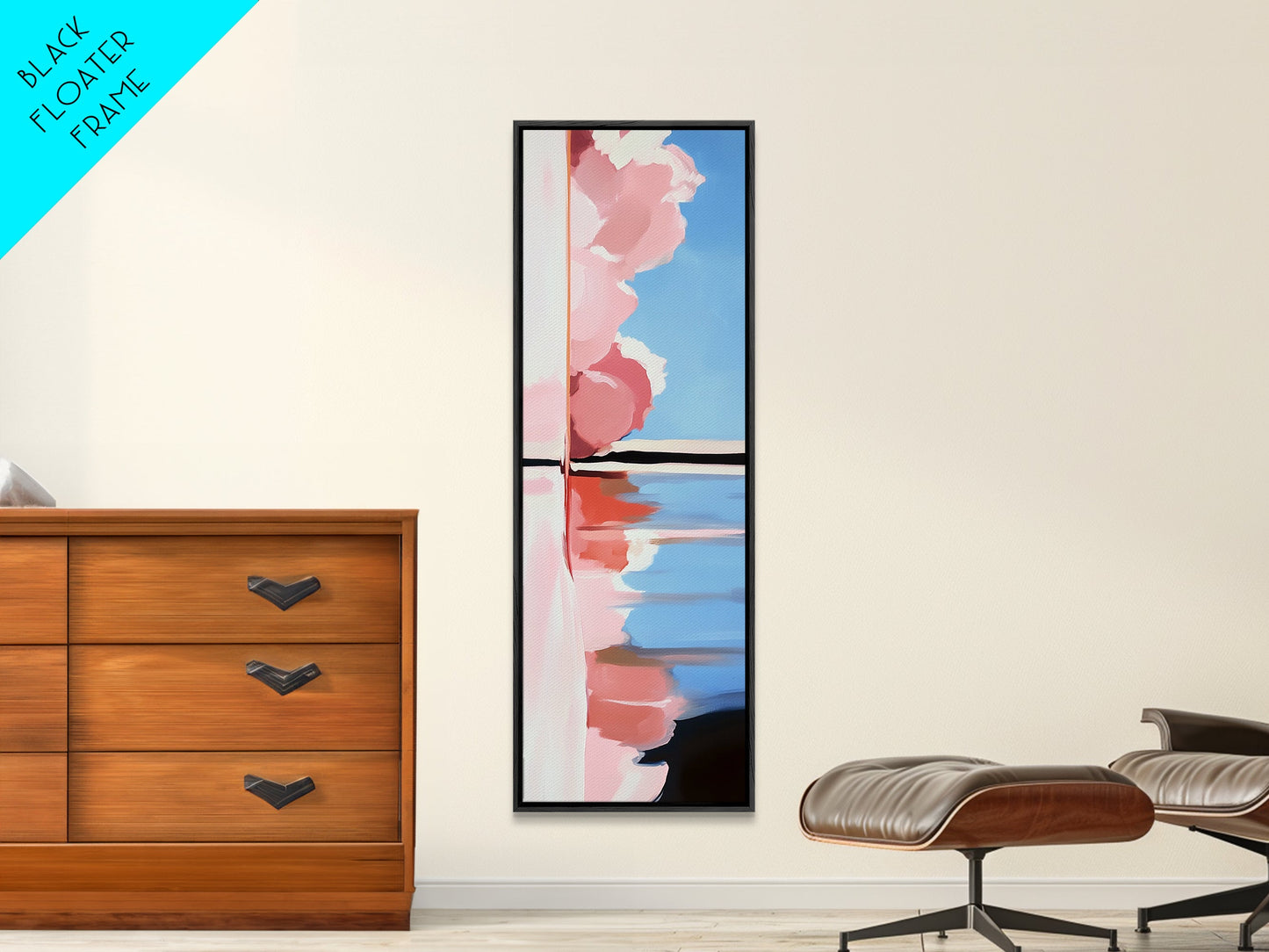 Pink Clouds, Water Reflection, Abstract Horizon, Framed Canvas Print, Modern Art, Living Room Decor, Minimalist Aesthetic, Pastel Print