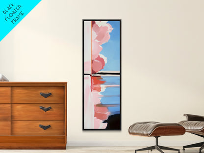 Pink Clouds, Water Reflection, Abstract Horizon, Framed Canvas Print, Modern Art, Living Room Decor, Minimalist Aesthetic, Pastel Print