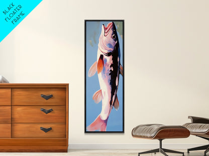 Abstract Fish, Minimalist Coastal, Blue and Pink Art, Framed Canvas Print, Modern Nautical Decor, Beach House, Kitchen Wall Art