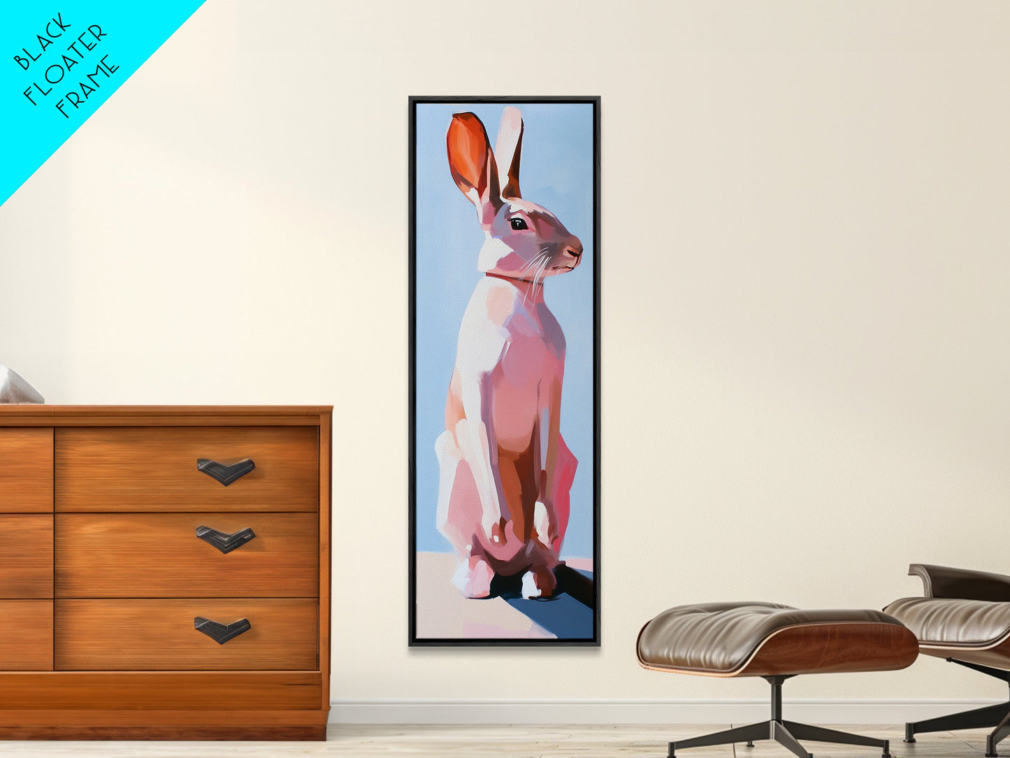 Rabbit Art, Modern Animal Decor, Pastel Bunny Painting, Minimalist Wildlife, Living Room Wall Art, Framed Canvas Print