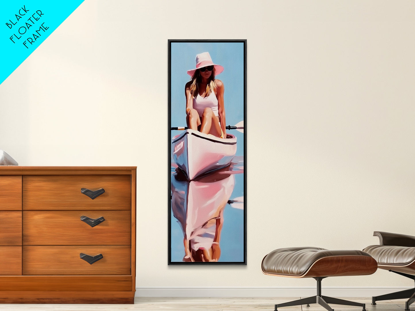 Woman in Kayak, Summer Adventure Art, Coastal Minimalist Painting, Ocean Escape Decor, Outdoor Lover Gift, Framed Canvas Print