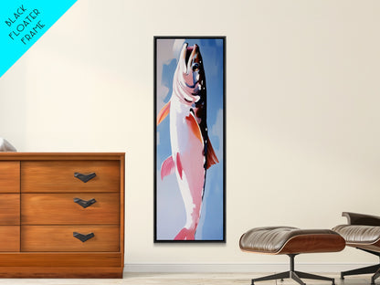 Trout Fish Art, Rustic Fishing Decor, Nature Wildlife Painting, Modern Minimalist Blue, Cabin Lodge Wall Art, Canvas Print