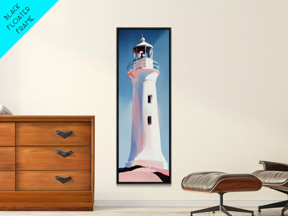 Lighthouse, Coastal Art, Nautical, Beach House Decor, Ocean Wall Art, Minimalist Seascape, Blue Wall Art, Framed Canvas Print