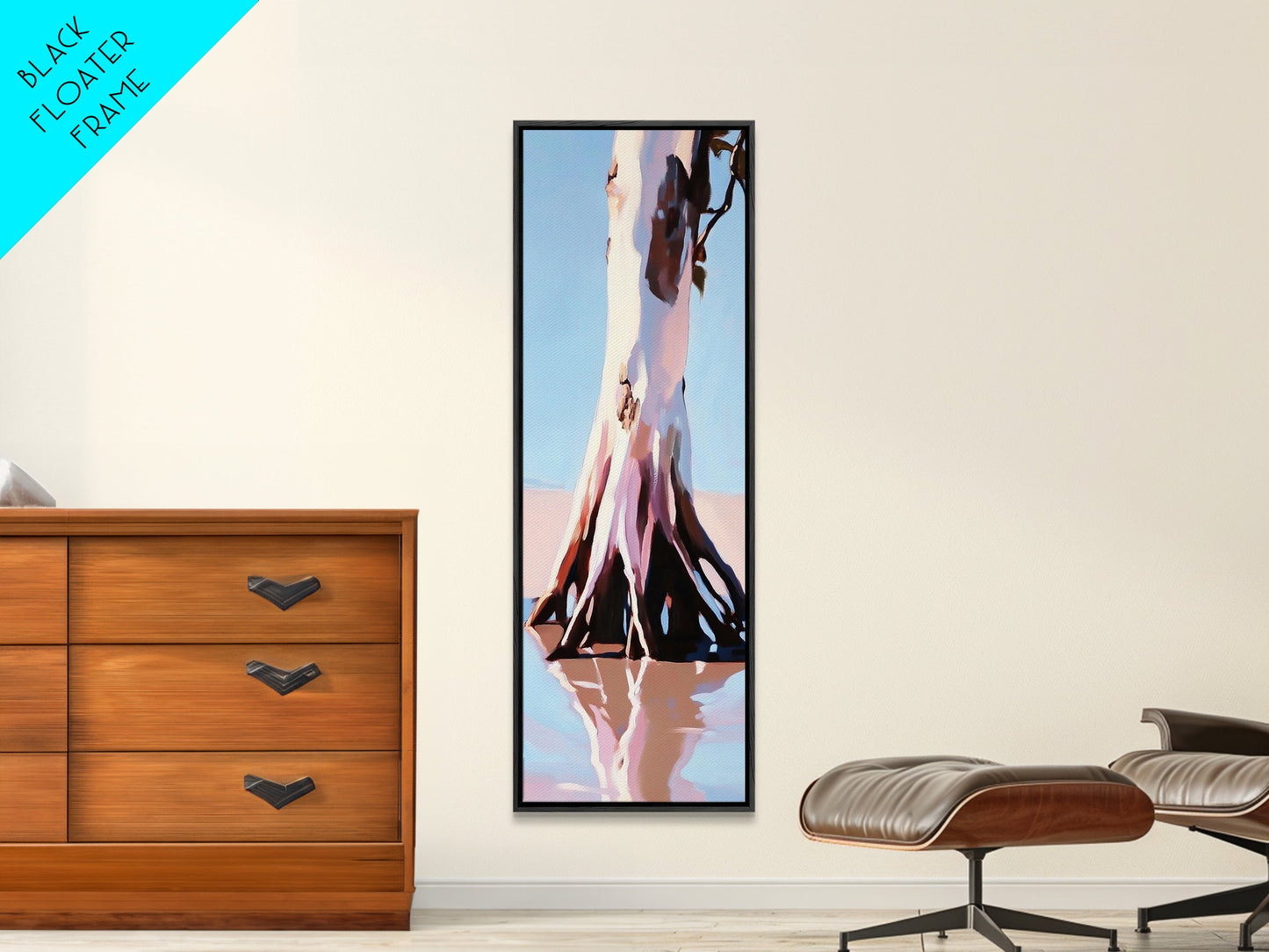 Tree trunk Coastal Home Decor, Blue Sky Painting, Seaside Aesthetic, Living Room Art, Canvas Print, Housewarming Gift