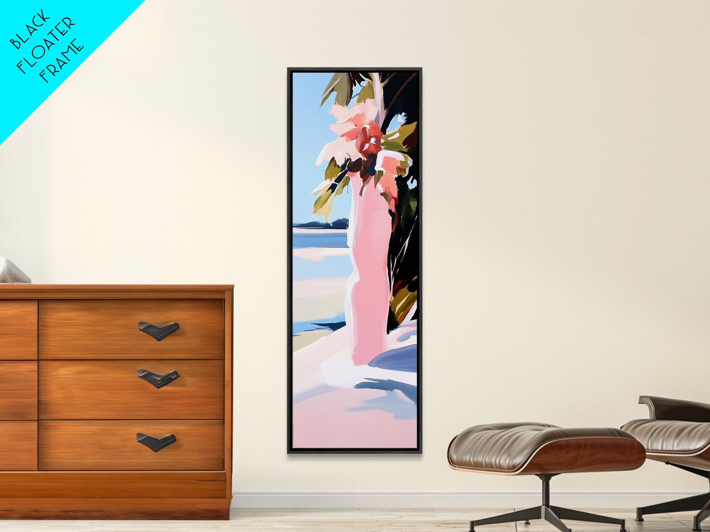 Tropical Floral Wall Art, Pink Flowers Painting, Nature Inspired Decor, Boho Bedroom Art, Aesthetic Wall Art, Framed Canvas Print