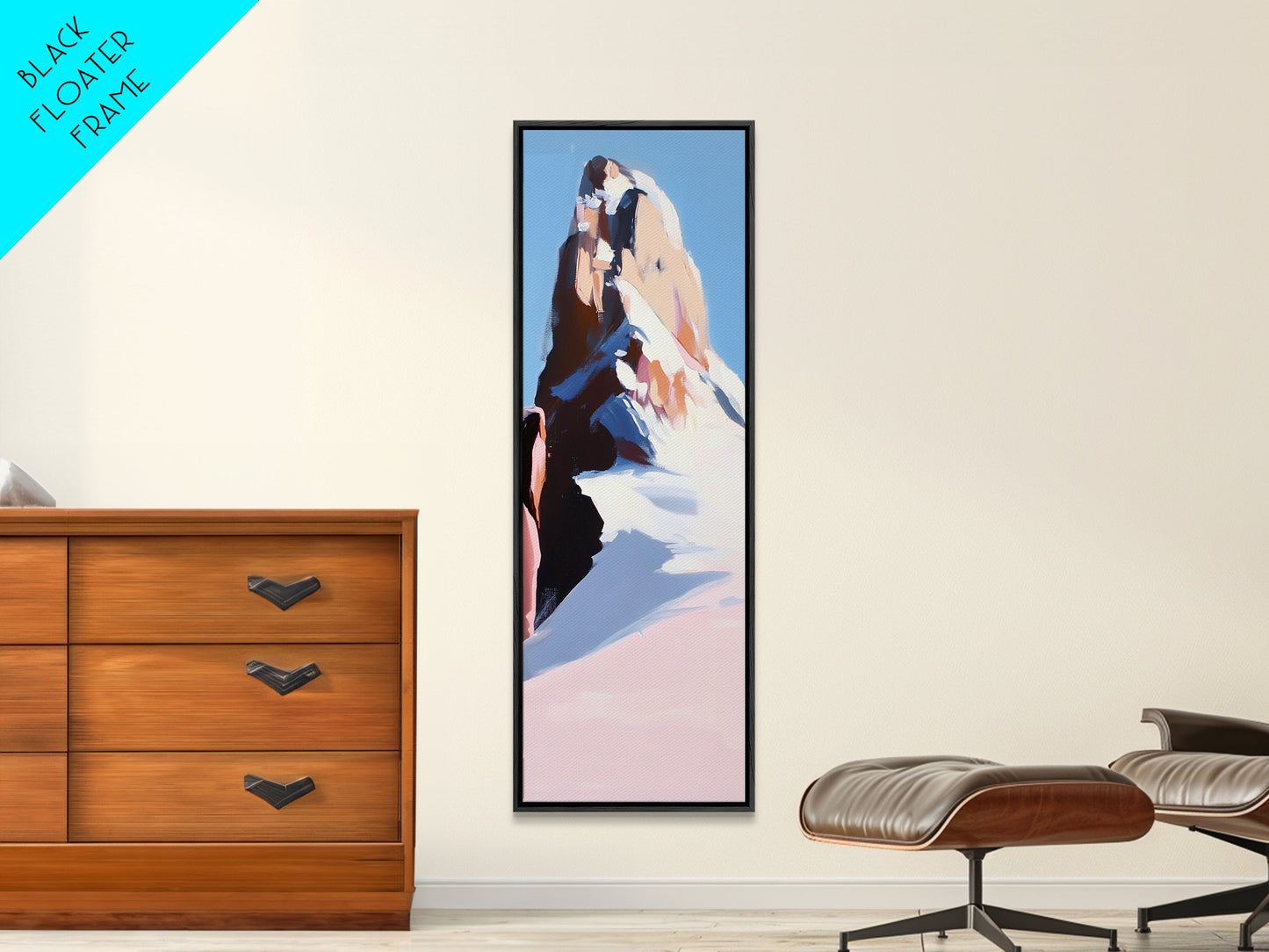 Mountain Modern Landscape, Snowy Peak, Framed Canvas Print, Contemporary Wall Art, Living Room Wall Art, Elegant Fine Art