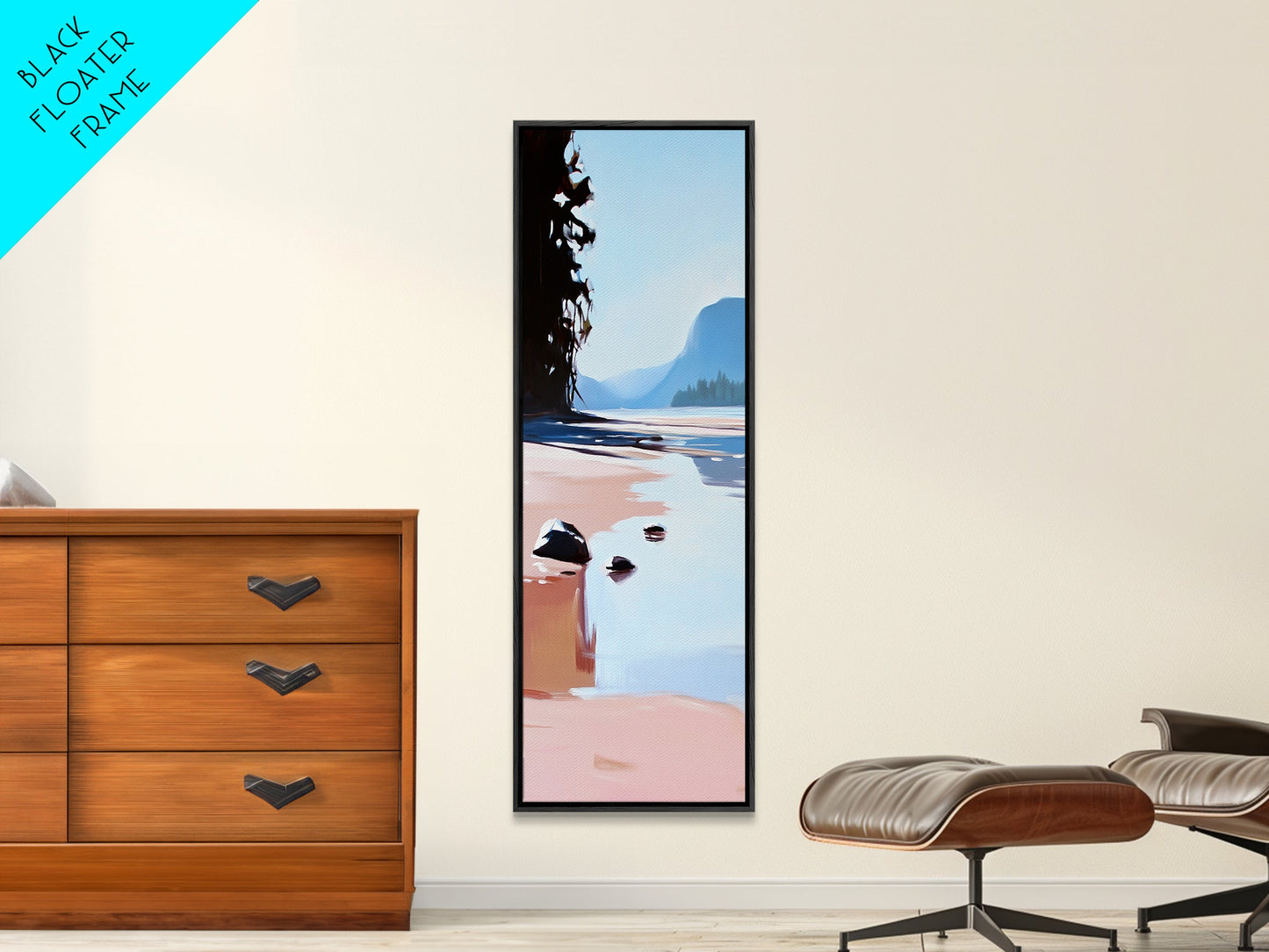 Serene Beach, Minimalist Landscape, Abstract Nature, Framed Canvas Print, Coastal Wall Art, Soft Blue and Pink, Living Room Wall Art
