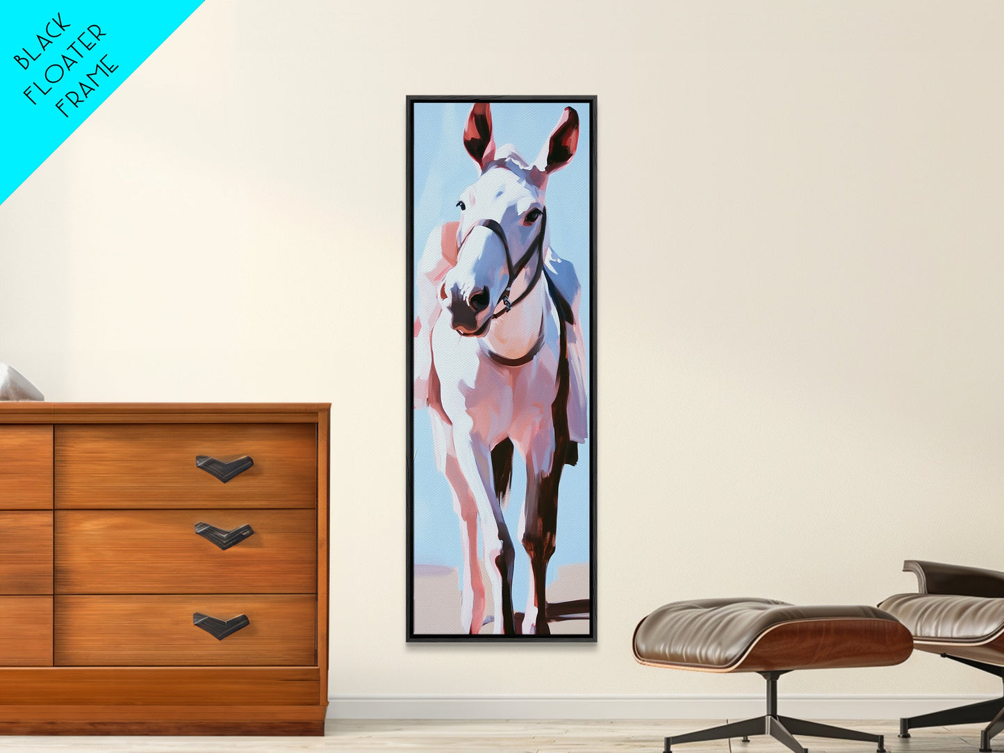 White Horse, Equestrian Art, Modern Farmhouse, Framed Canvas Print, Rustic Wall Art, Boho Western Style, Living Room Wall Art