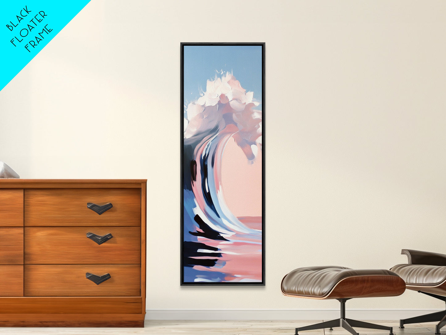 Pink Wave, Ocean Motion, Abstract Surf, Framed Canvas Print, Coastal Wall Art, Living Room Wall Art, Minimalist Aesthetic, Beach Vibes