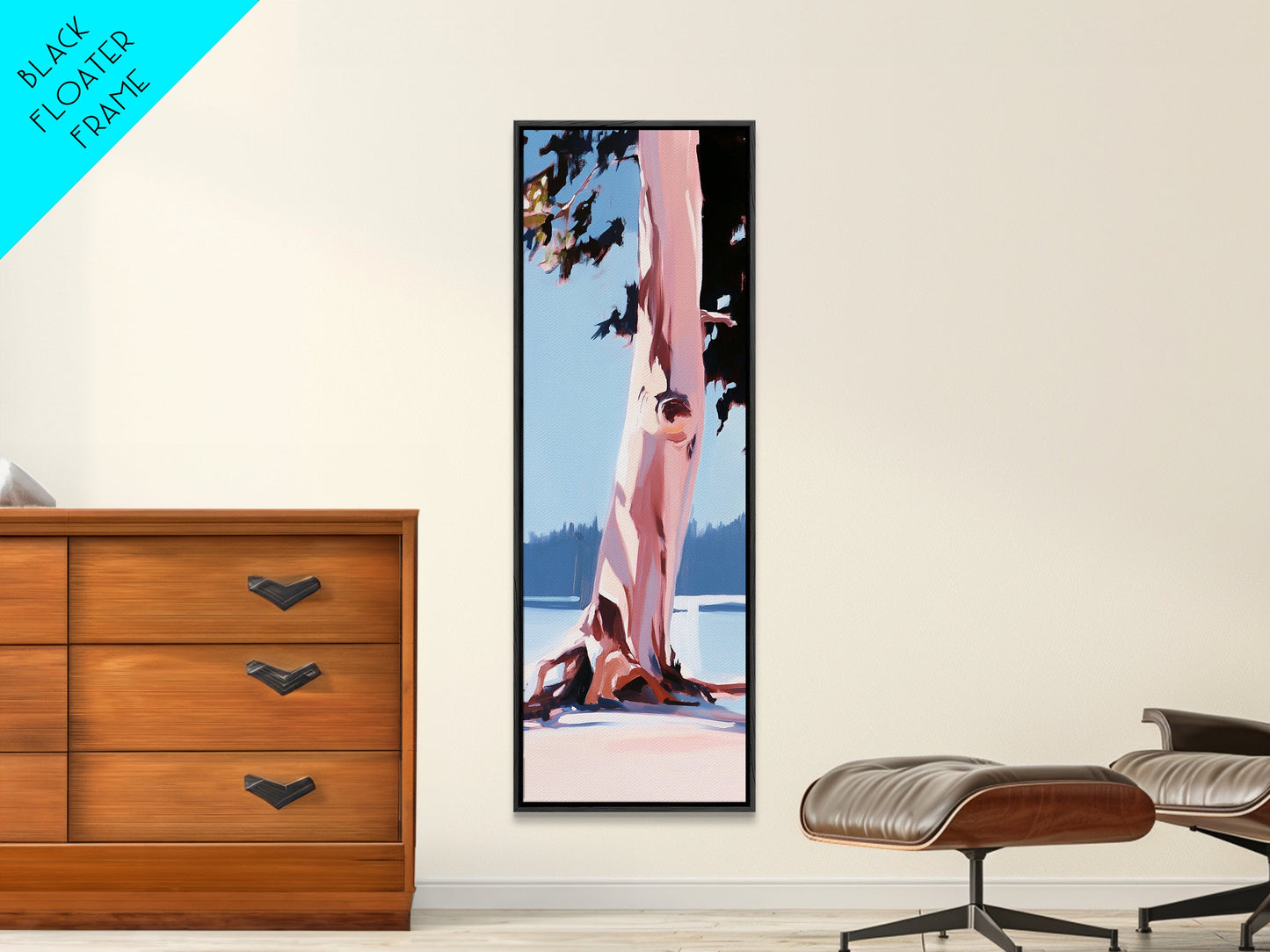 Tree Trunk, Nature Art, Minimalist Landscape, Rustic Decor, Living Room, Earthy Tones, Tranquil Scenery, Framed Canvas Print