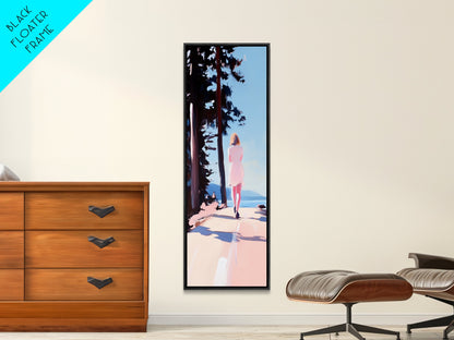 Walking Alone, Pink Dress, Scenic Art, Framed Canvas Print, Minimalist Wall Art, Nature Painting, Bedroom Decor, Boho Art, Gift