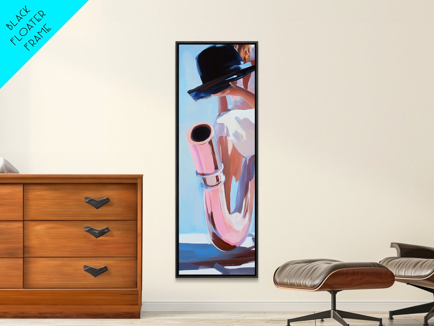Saxophone, Jazz Music, Artistic Musician Art, Modern Wall Decor, Chic Abstract Painting, Music Room Accent, Framed Canvas Print