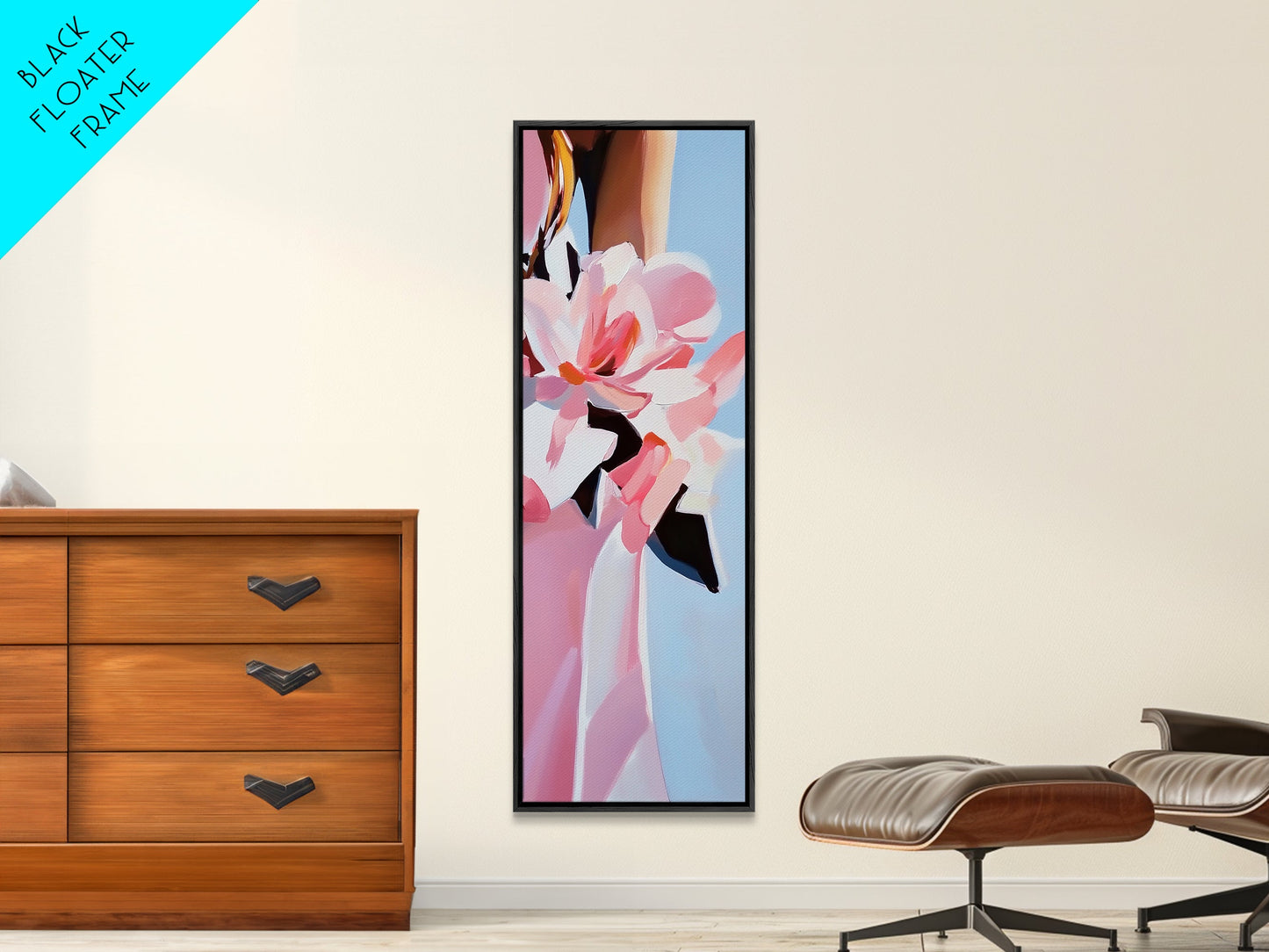 Pink Flowers, Floral Elegance, Feminine Botanical Art, Chic Wall Decor, Romantic Aesthetic, Modern Bloom Painting, Framed Canvas Print