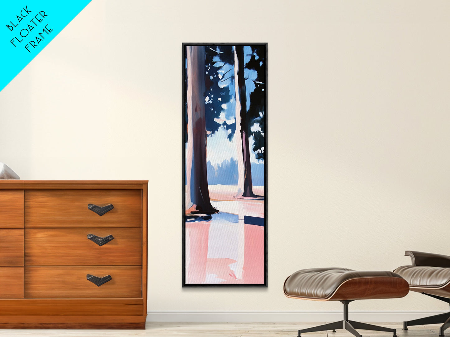 Kiefern, Waldspiegelungen, Ruhige Naturszene, Gerahmter Leinwanddruck, Minimalistische Landschaft, Wandbild mit Waldmotiv, Naturdekoration