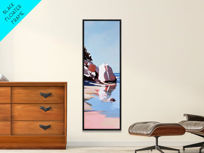 Zen-Reflexionen, vom Wasser inspirierte Kunst, minimalistische Strandszene, ruhiges Naturgemälde, entspannende Dekoration, moderner gerahmter Leinwanddruck