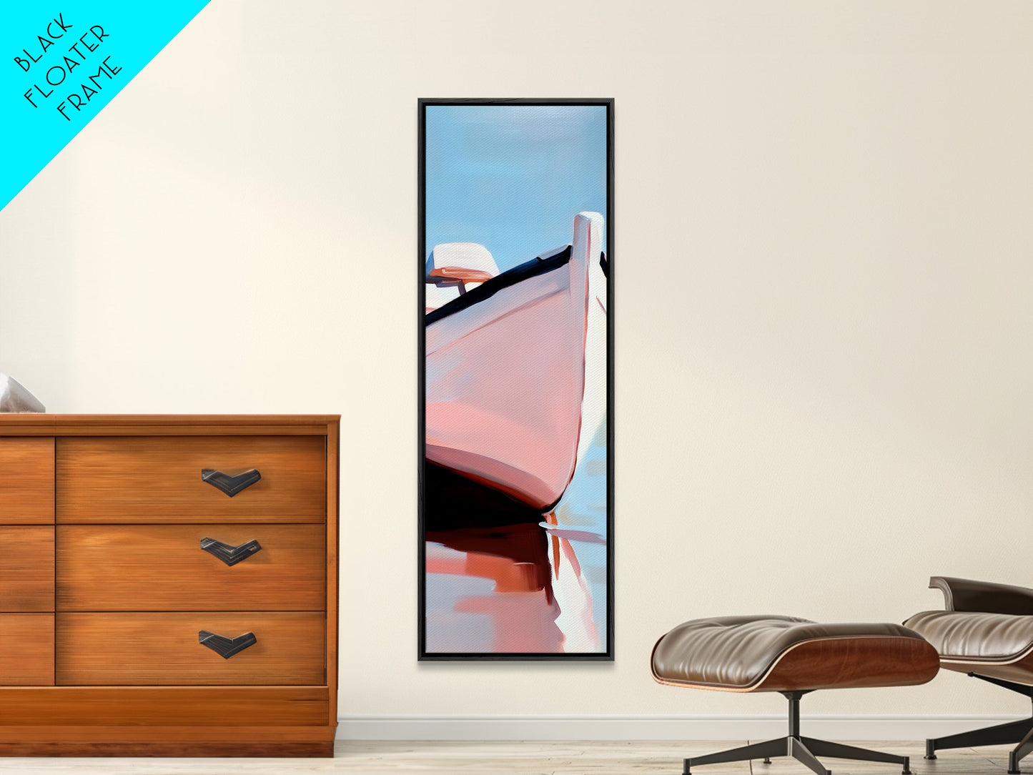 Nautical Escape, Coastal Boat Painting, Soft Pastel Seascape, Beach House Wall Decor, Minimalist Art, Living Room Framed Canvas Print