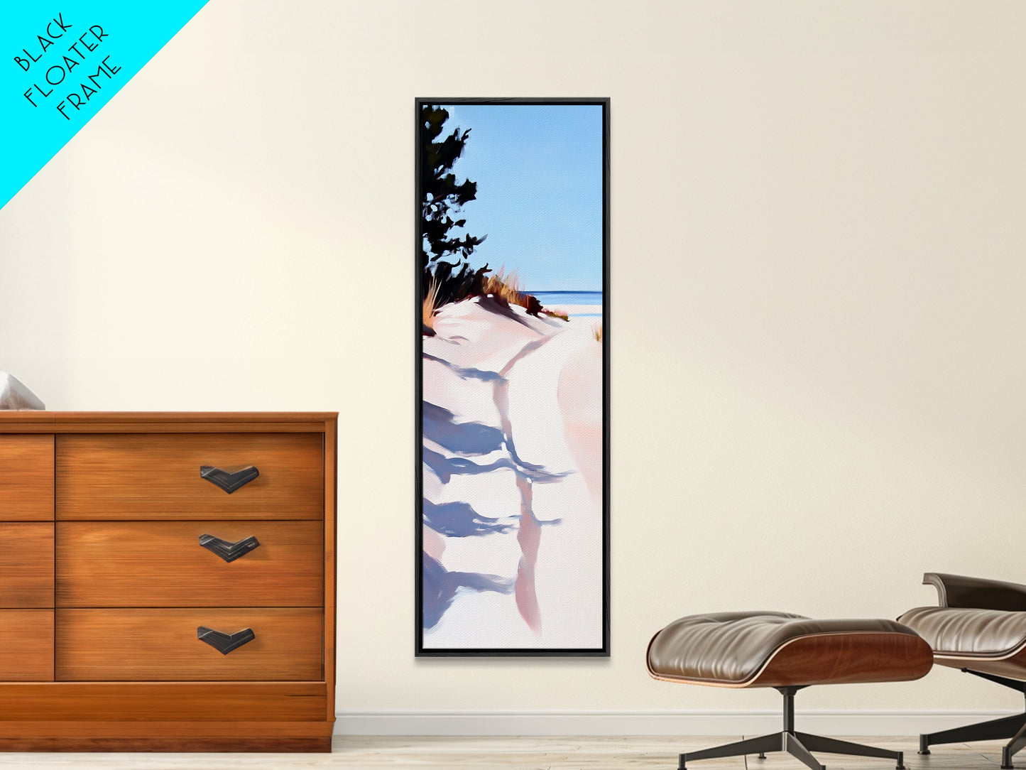 Meerespromenade, Dünen und Schatten, Küstenidylle, sanftes Licht, gerahmter Leinwanddruck, Wandbild fürs Wohnzimmer, Strandhausdeko